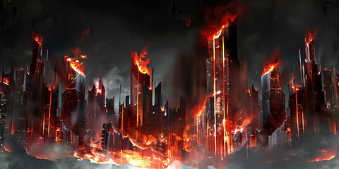 Burning Futuristic Cityscape