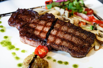 grilled steak with vegetables
