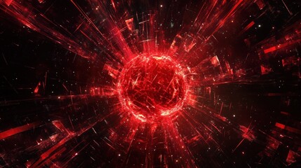 Obraz premium Red energy sphere exploding in dark space.