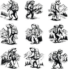 Fototapeta premium Bear Hiking With Mountains Svg, Hiking Svg, mountains svg, hiking svg, hiking shirt