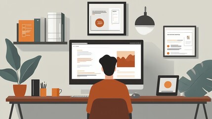 A man is work form home