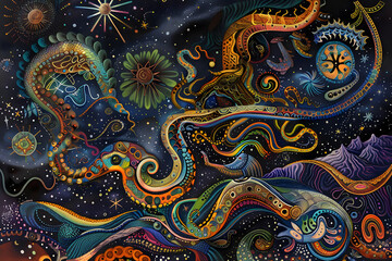 Whimsical Fantasia: Intricate Doodles Weaving Myths and Imagination into Surreal Visual Stories