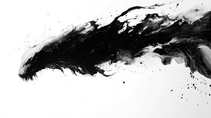 Abstract black and white fluid art resembling a creature.