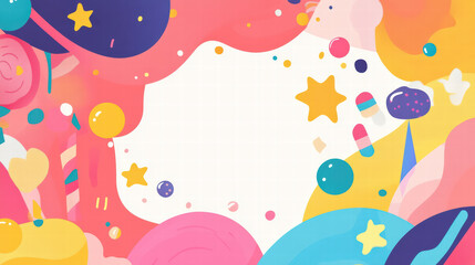 Colorful and playful birthday template with vibrant shapes and stars, perfect for festive celebrations and invitations. Ideal for creating joyful designs