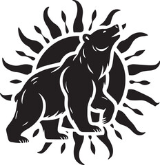 Bear and sun vector silhouette