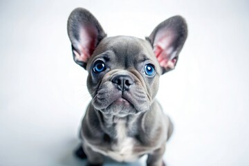 Adorable Blue French Bulldog Puppy Tilt-Shift Photo - Cute Dog Images, White Background