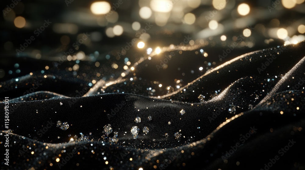 Fototapete large sparkling diamonds on dark fabric with mock up space for text and an elegant ambiance enhancin