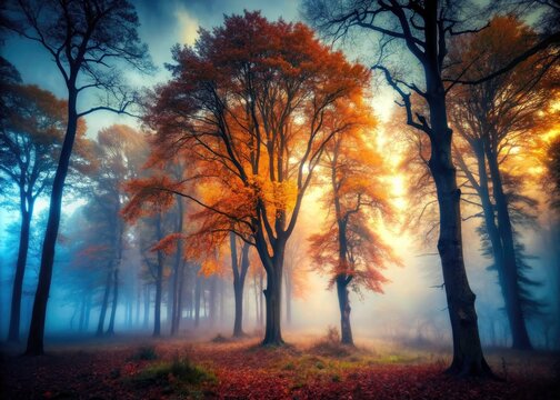 Dark Autumn Forest Fog Silhouette Photography - Mystical Nature Landscape