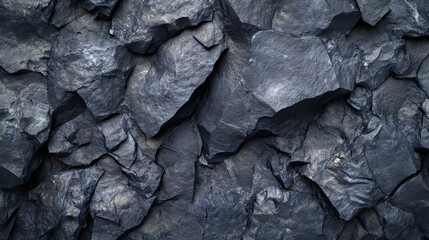 Ultra detailed texture of black slate stone with rough surfaces and sharp edges, showcasing natural patterns and variations in color and texture