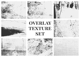 Collection of grunge overlay textures set with rough scratches, old damage, and distressed grain. Perfect for adding an aged, worn look to artwork.