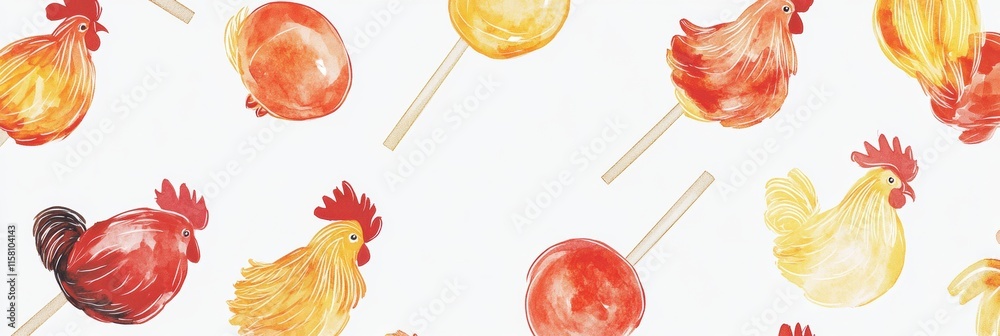 Poster vibrant rooster shaped lollipops on a bright background with space for text or designs. generative a