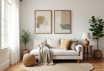 Stylish and Neutral Living Room Decor Featuring an Upholstered Chaise Lounge and Decorative Pillows
