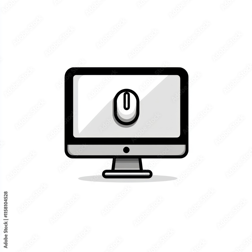 Poster simple computer monitor icon with mouse cursor.