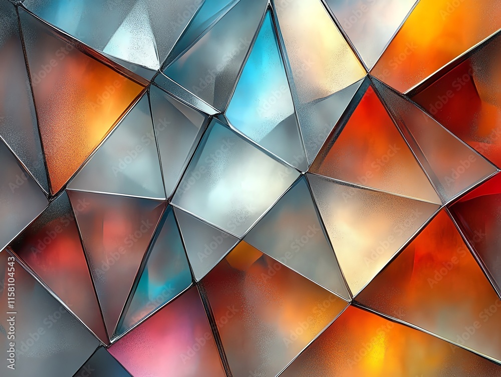 Poster a vibrant abstract composition of geometric shapes with a mix of colors and textures.