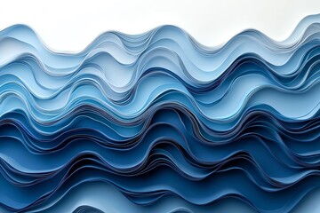Abstract depiction of waves created with layered blue paper, showcasing texture and movement.