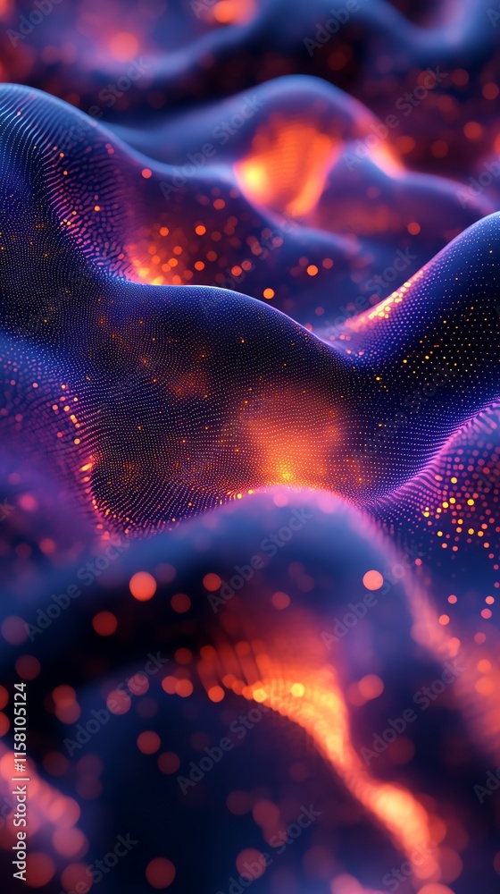 Poster Abstract visualization of waves with glowing particles and vibrant colors.