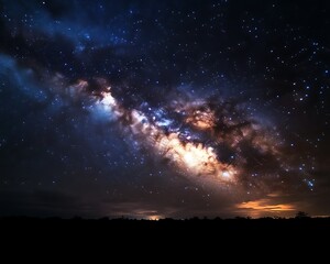 Fototapeta premium Majestic Milky Way galaxy over dark horizon.