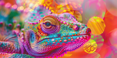 Close-up of a Multicolored Chameleon with Bokeh Background