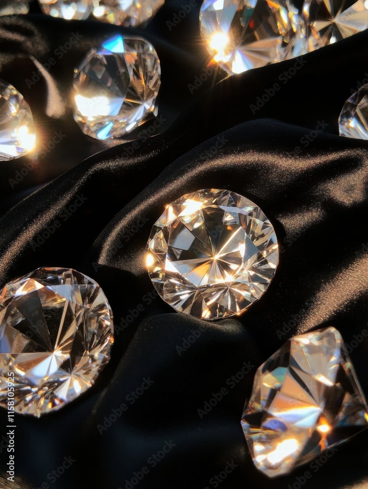 Aufkleber large sparkling diamonds scattered on soft black fabric with ample space for customized text placeme