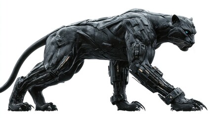 Fototapeta premium Cybernetic panther, robotic cat, futuristic animal.