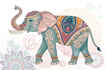 Obraz premium a vibrant and intricate digital artwork of a elephant showcasing traditional Indian art style. The artwork should include a subtle background that enhances the intricate details - generated by ai