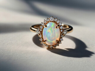 A stunning gold and silver ring with a central white opal.