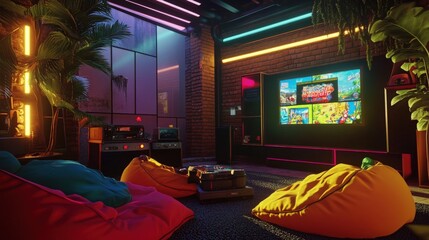 Retro Gaming Room: Neon Nights and Pixelated Adventures