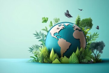 World environment and earth day concept with blue globe and eco friendly enviroment.