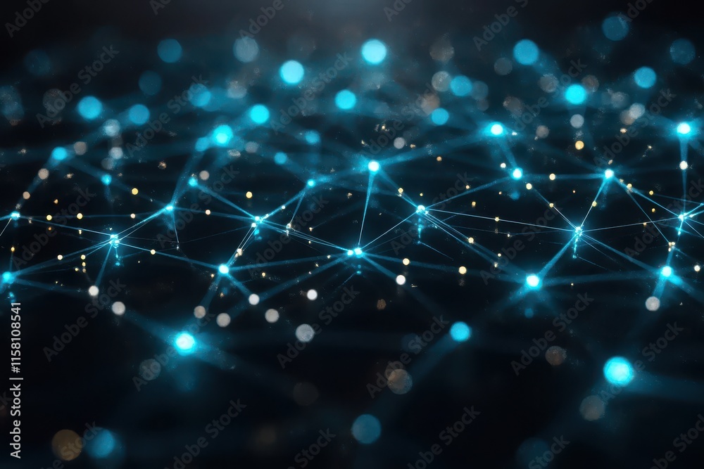 Fototapete abstract digital network background with bright blue nodes and interconnected lines creating a sense