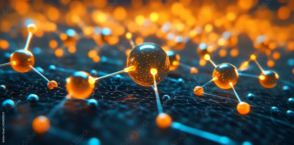 Aufkleber abstract representation of molecular structures with glowing orange spheres and connections.