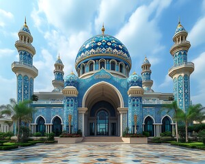 Fototapeta premium Majestic blue mosque exterior.