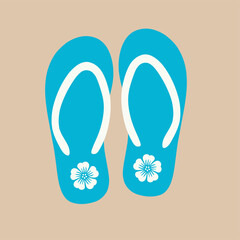 Floral flip-flops, perfect for summer.. A pair of stylish, floral flip-flops against a muted beige background