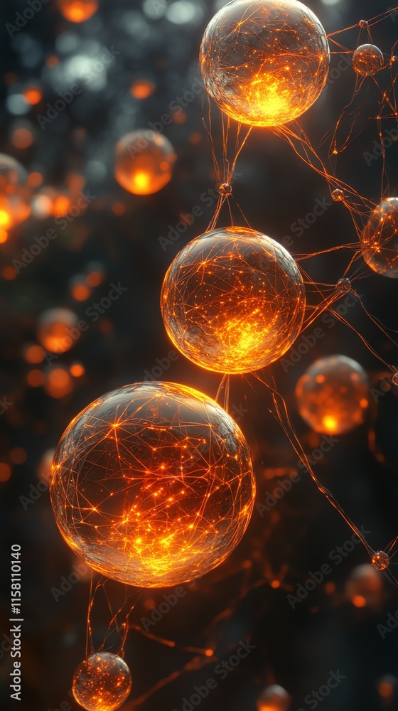 Aufkleber abstract representation of glowing spheres connected by intricate lines, symbolizing energy or data.