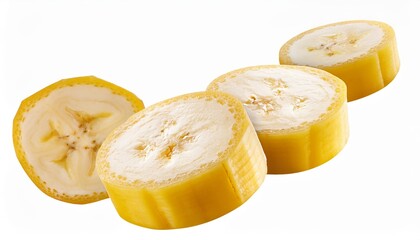 A banana is sliced into four pieces