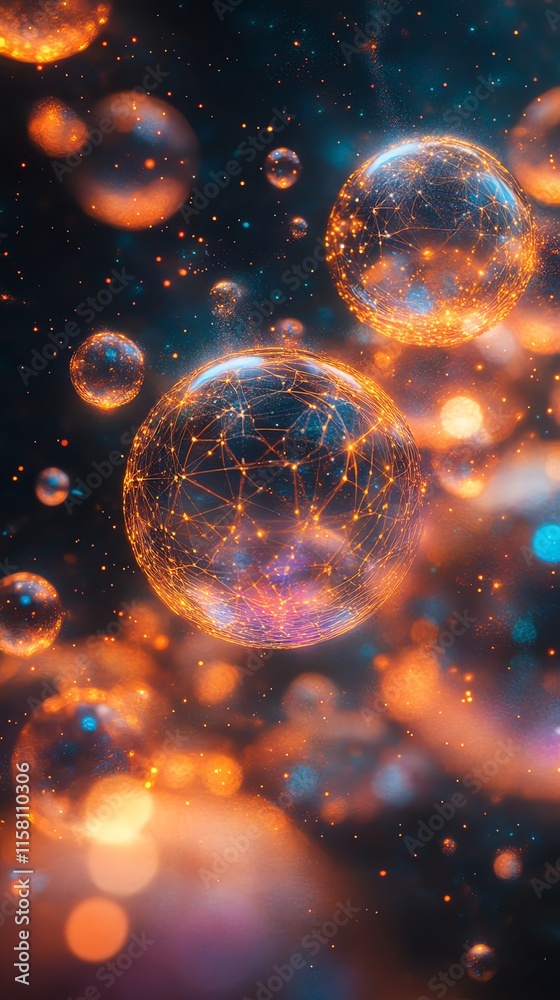 Aufkleber Abstract image of glowing bubbles with intricate patterns and vibrant colors.