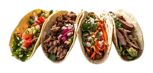 Tacos Isolated on White Background - Mexican Cuisine