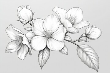 A drawing of a flower with a leaf and a stem