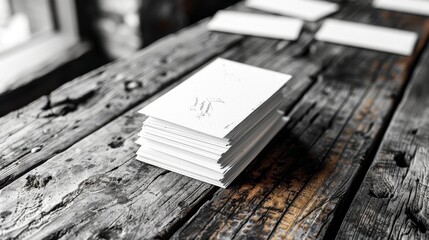 Stack of Blank Notecards on Rustic Wooden Table in Soft Light