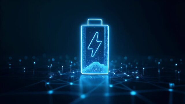 A glowing battery icon representing energy storage and technology.