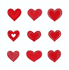 A set of nine red hearts with one heart missing