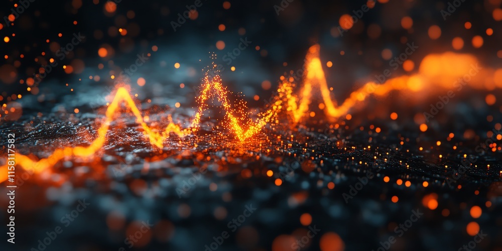 Poster Abstract representation of sound waves with glowing particles.
