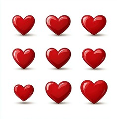 A row of nine red hearts are shown in a row