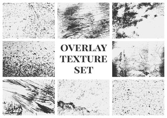 Collection of overlay textures set with grunge style, featuring distressed grain, scratches, and old damage. Ideal for adding a rugged, vintage touch.