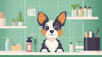 Adorable Papillon Dog in a Stylish Bathroom Setting