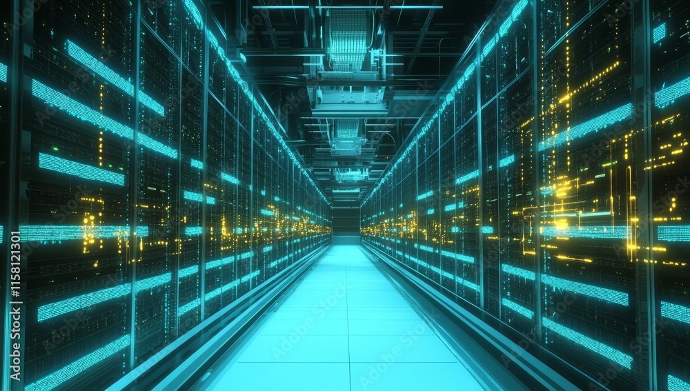 Aufkleber Futuristic server room with glowing data streams.