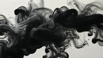 Black ink swirling in water creating abstract smoke patterns on white background - Powered by Adobe