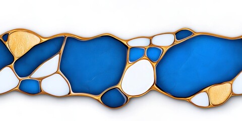 Abstract Blue and White Background with Golden Organic Shapes