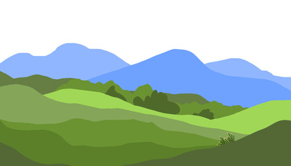 Scenery of Beautiful landscape illustration of mountains  forests  fields and meadows