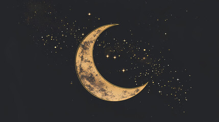 Gold glitter constellation with crescent moon. Crescent. Illustration