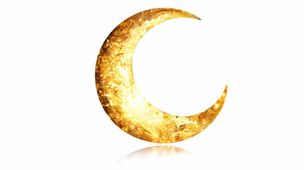 Golden crescent moon reflecting on white background. Crescent. Illustration